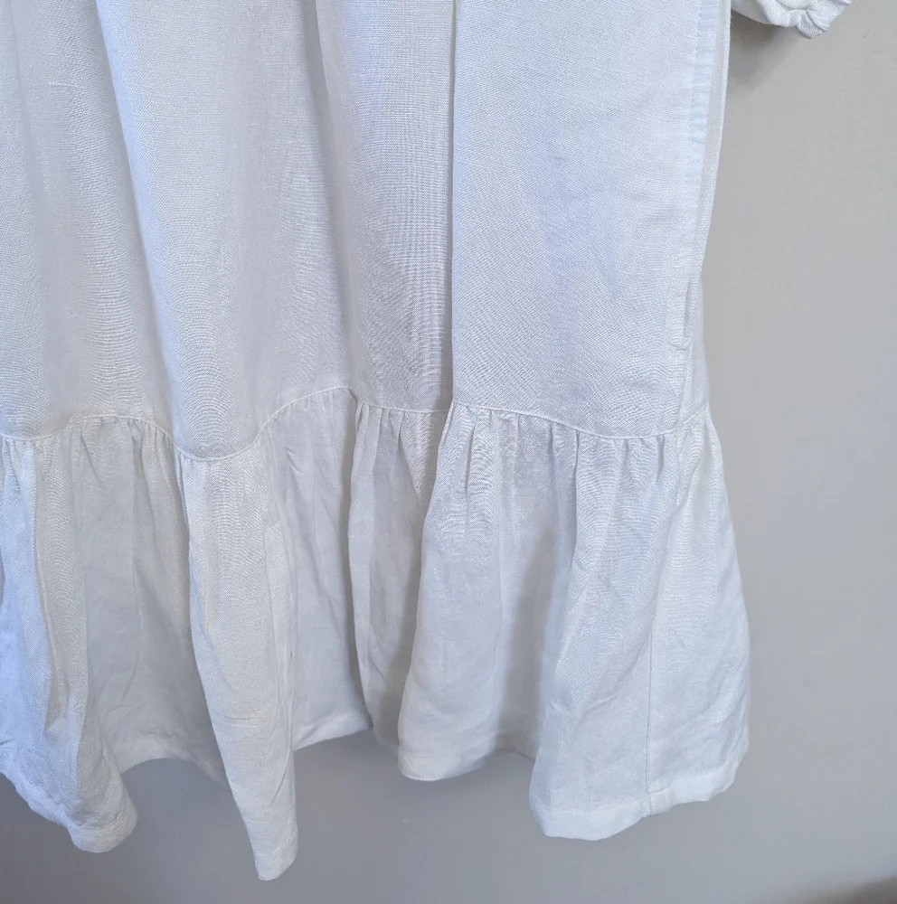 Tommy Bahama White Linen Dress Preppy Beach Puff Sleeve‎ Coastal